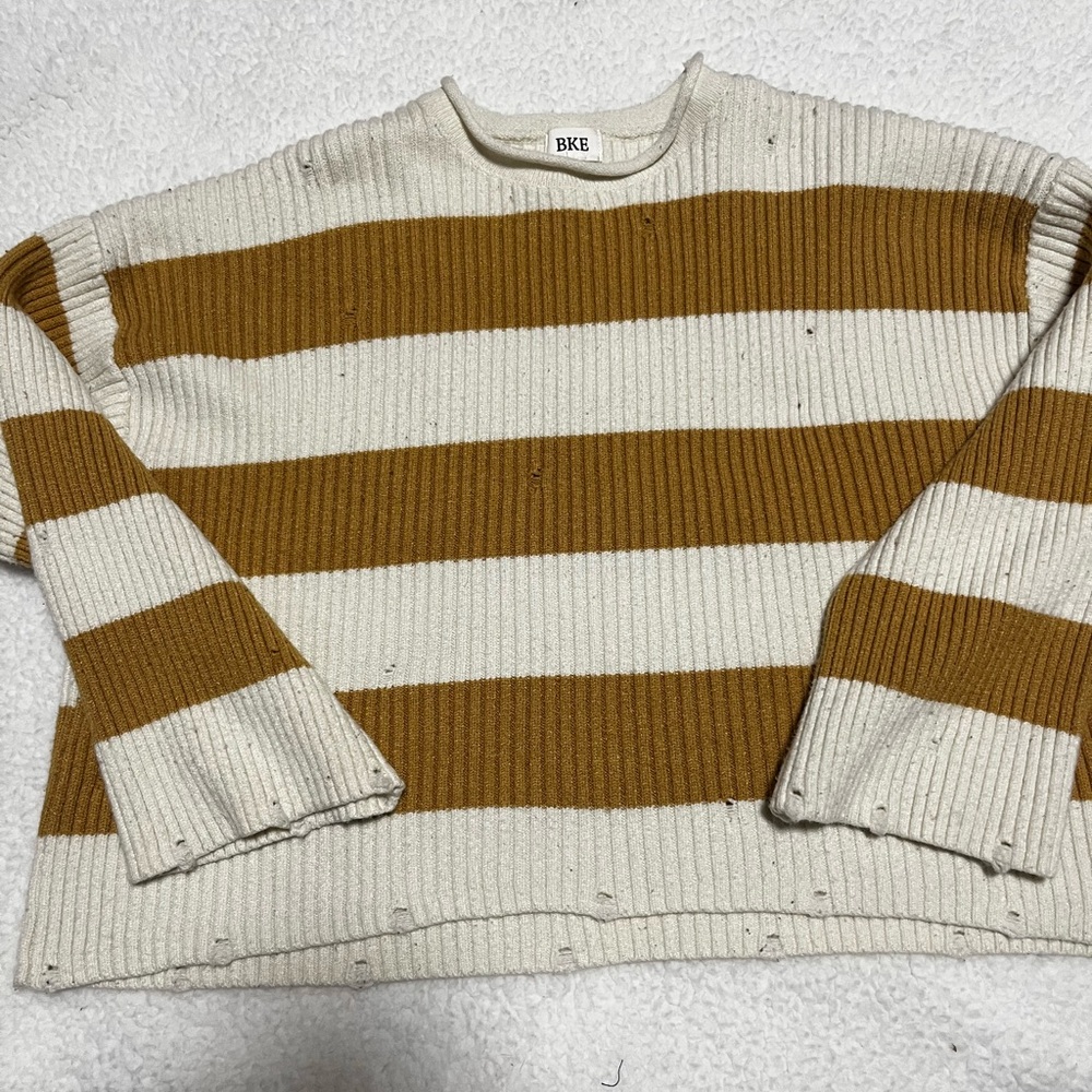 BKE Striped Sweater - Brown and White